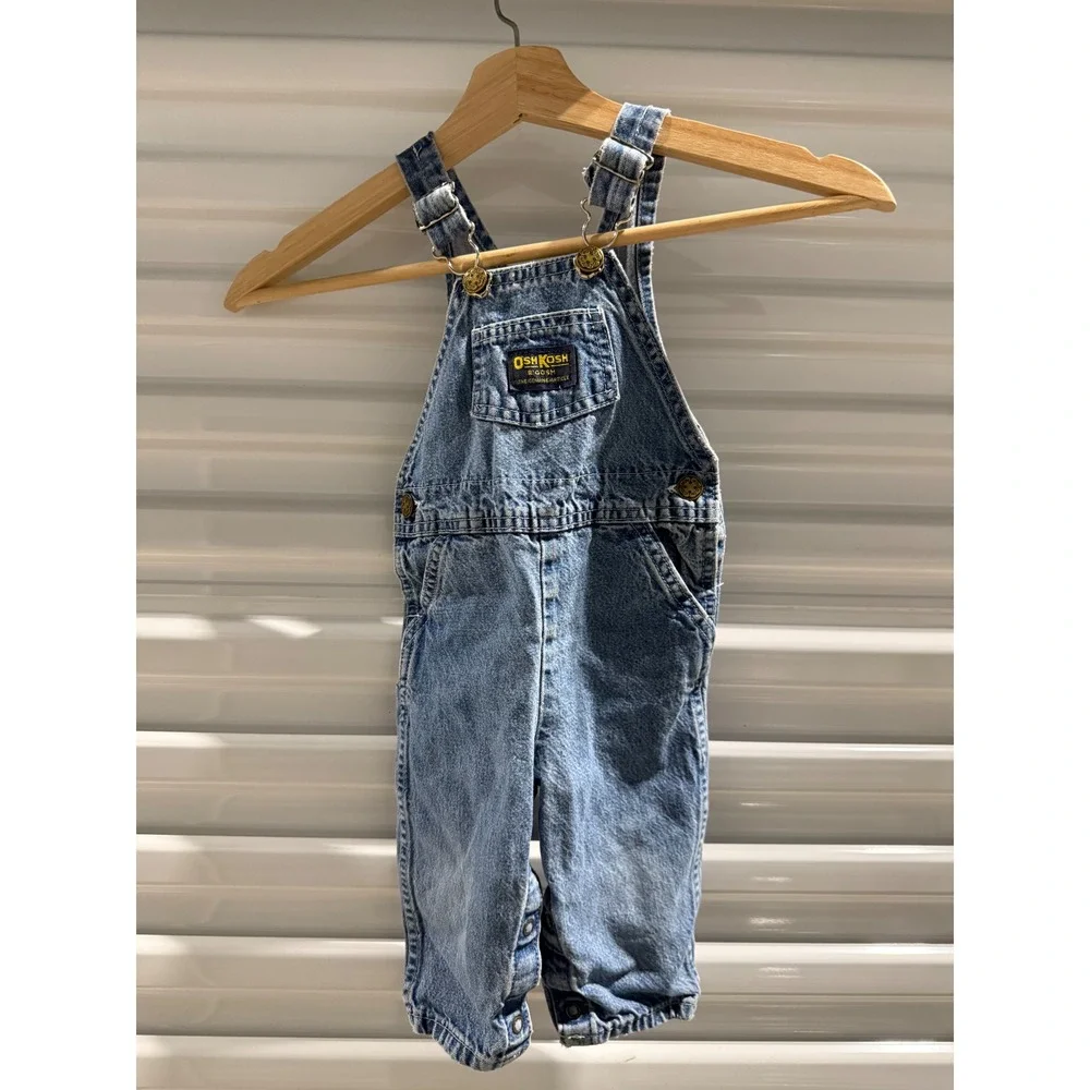 OshKosh B'gosh Kids Blue Denim Vestbak Overalls 12 Months Vintage Style Bibs